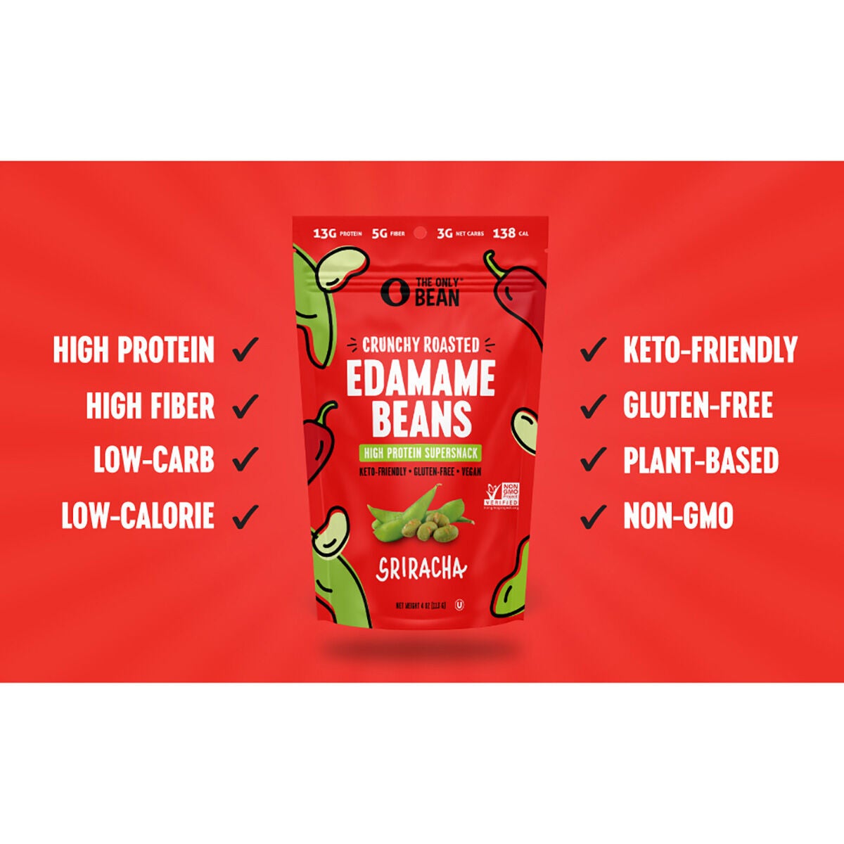 Crunchy Roasted Edamame Beans - Sriracha (3 Bags)